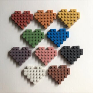 A rainbow of studded, 8-bit hearts